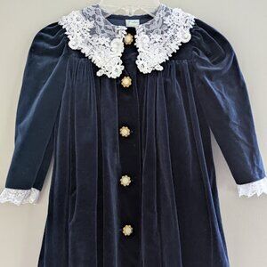 Vintage Peaches N Cream Girls Velvet Button Down Dress with Lace Trim Size 4T